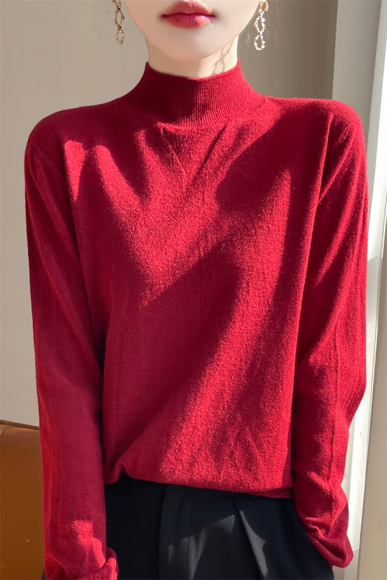 配大衣超好看秋冬高领毛衣女宽松内搭打底衫大码纯色针织衫,针织衫/毛衣,源达羊绒