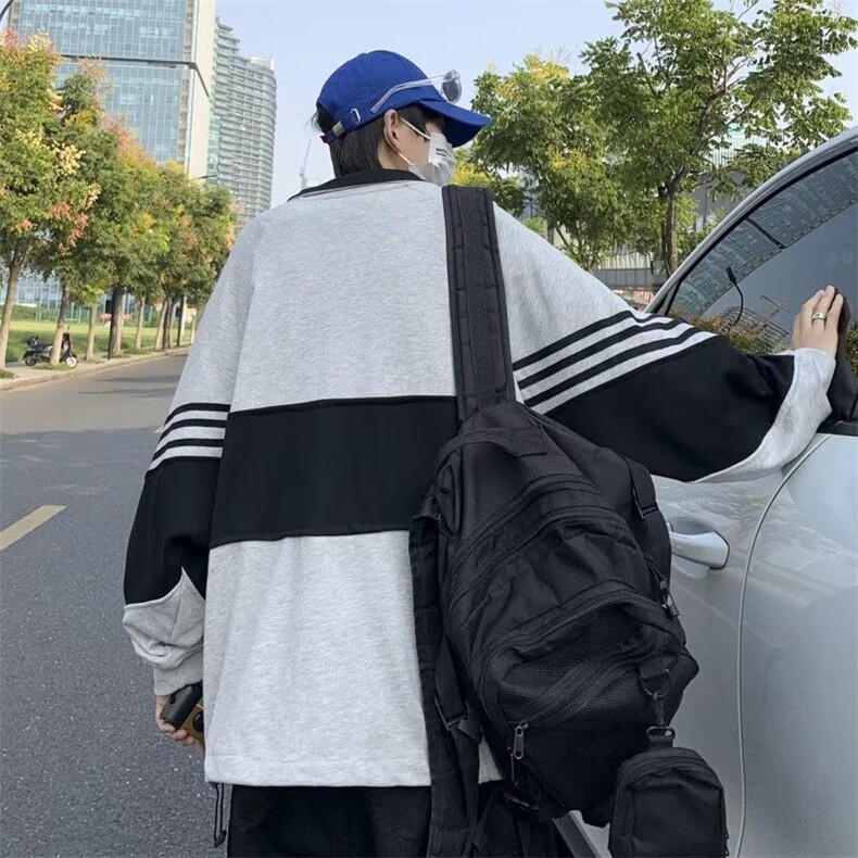 秋季拼色开衫卫衣外套男宽松运动夹克立领港风学生上衣服Y40/P45,男装夹克,星座506