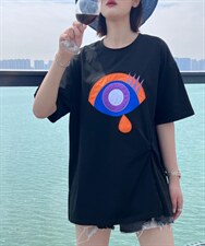 OUGNI夏装新款贴布刺绣开叉T恤潮,女装T恤,OGENI 欧葛妮