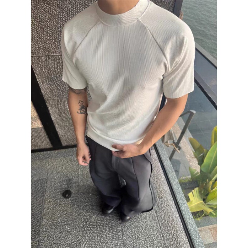 索罗娜冰丝短袖t恤男夏季速干凉感肌理感cleanfit小领口白色半袖,男装T恤,星座310A-4