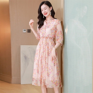 真丝连衣裙2025夏季新款大码女装衣服桑蚕丝高端精致气质碎花裙子图片