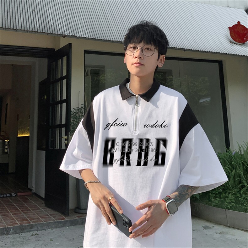 品质纯棉夏季美式复古POLO衫男潮流宽松短袖XP3184P45控68抖音78，男装Polo衫，电商B370