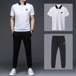 新款冰丝套装男士夏季薄款休闲运动套装中老年人短袖两件套图片