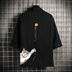 HF59013-P40风汉服男开衫外套七分袖道袍网格挂拍，男装民族服装，电商A040A