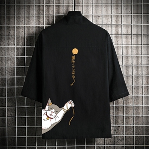 HF59013-P40风汉服男开衫外套七分袖道袍 网格挂拍图片