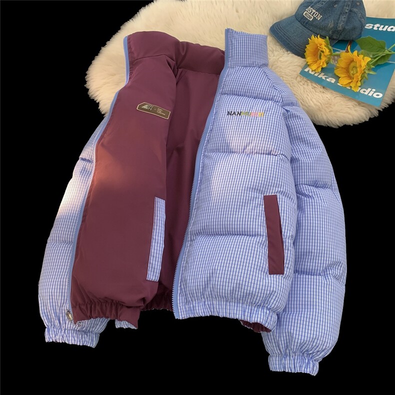 XZ-230-1MY700冬平铺简约百搭格子刺绣双面穿休闲面包服P118控158，鞋类箱包手腕包，星座230-1