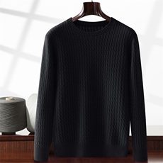 2025秋冬百搭时尚简约圆领小麻花针织羊绒衫，男装羊绒套衫，晨晟羊绒
