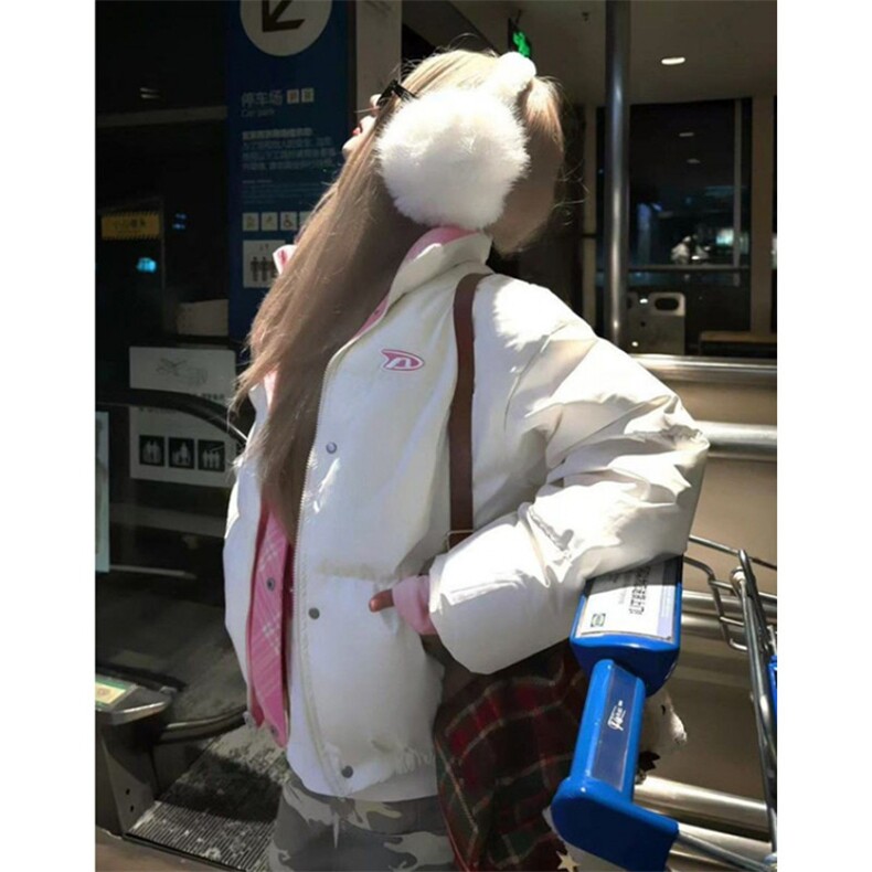 复古粉色格子撞色字母刺绣双面穿棉服女冬加厚棉衣外套M7659,男装棉衣,星座1116A（原606A-3）