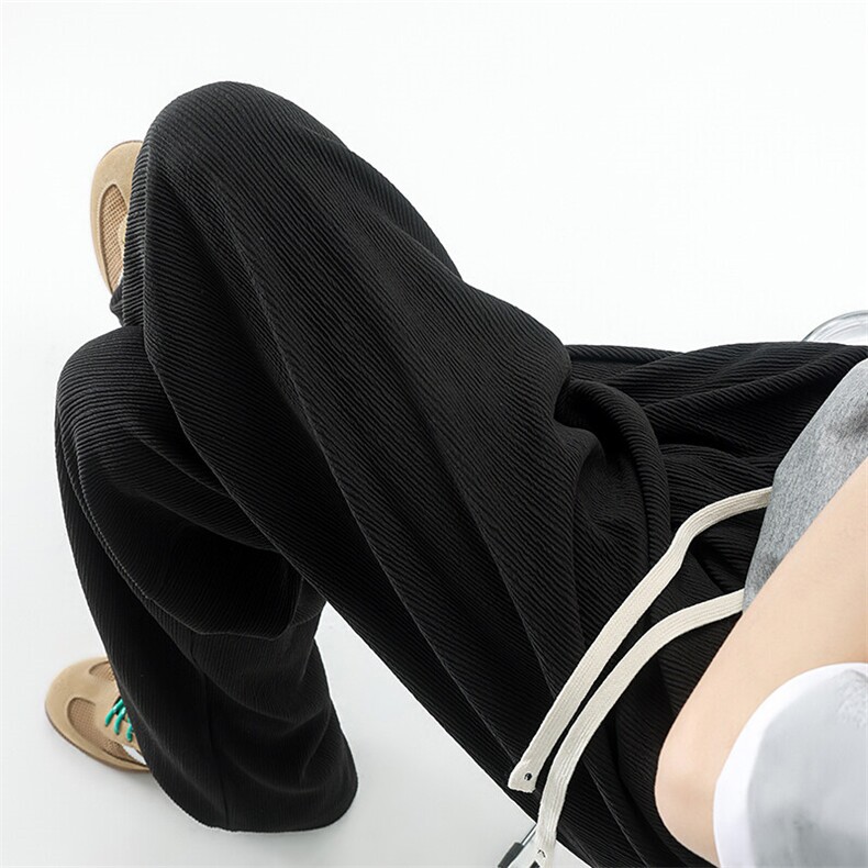 褶皱肌理感休闲裤男夏季冰丝薄款运动裤垂感直筒百搭长裤KZ044P50图片