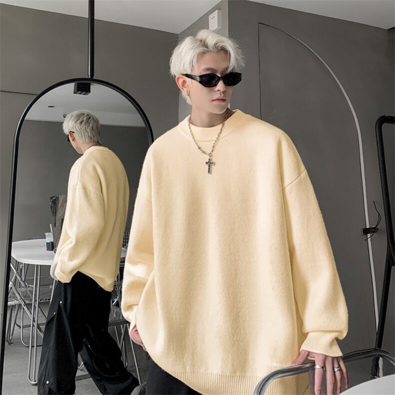 重磅秋冬男女纯色打底针织衫圆领套头半高领毛衣美式复古休闲上衣，男装T恤，电商A486