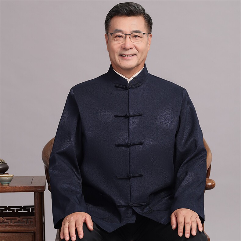 主推春款中老年风唐装外套男中式复古盘扣汉服爷爷过生日外套，男装民族服装，钱塘723