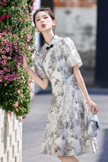 新中式国风连衣裙女2024夏季新款高级感气质年轻款水墨画改良旗袍，商品下架区，韩然一族