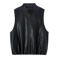 时髦个性立领皮衣马甲短外套女2025秋季新款宽松显瘦外穿拉链马夹，女装马甲，臻衣坊