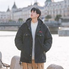 B225-W8517-P118-X148-灯芯绒刺绣连帽加厚棉服-材质聚酯纤维，男装棉衣，电商B225