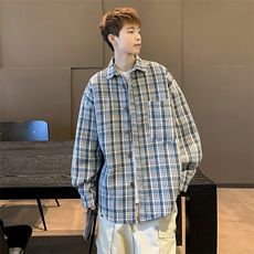 秋装新款港风学生宽松百搭格子长袖衬衫加厚外套夹克H223/P50，男装夹克，电商A221A