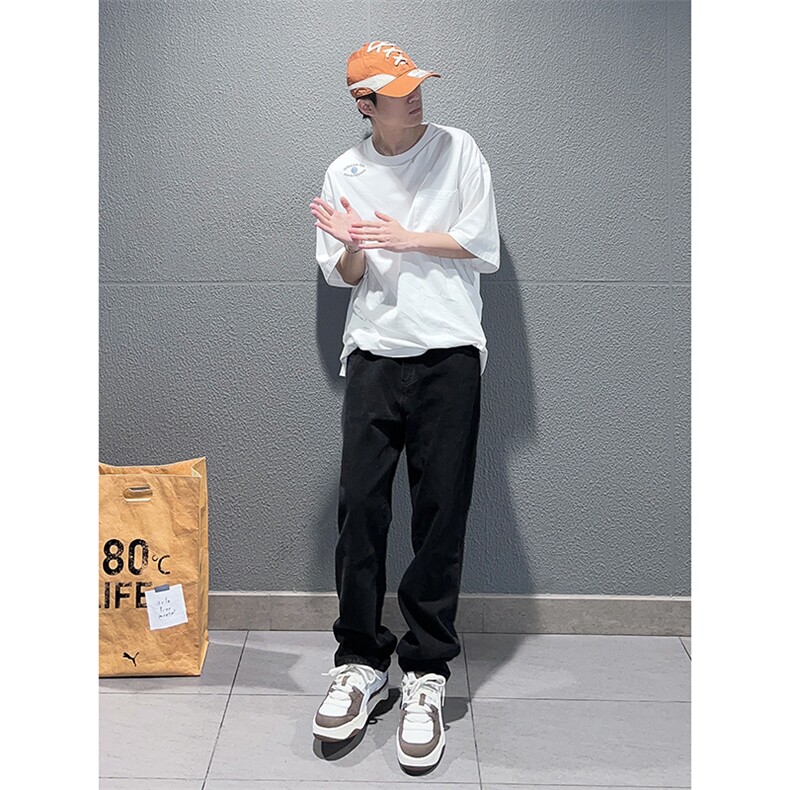 B221美式ins高街暗黑小众情侣毛巾绣直筒牛仔裤LK23021-P65控88,男装牛仔裤,电商B221