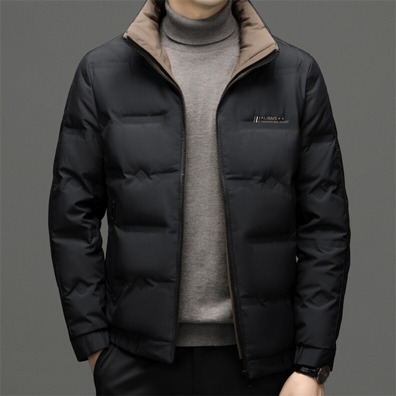 中年加厚保暖休闲羽绒服冬季新款男士立领御寒白鸭绒外套爸爸装,男装羽绒服,电商B212（原钱塘6029）