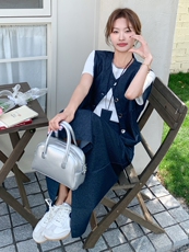 韩系穿搭一整套女2025夏季新款时尚显瘦牛仔马甲半身裙三件套，女装套装/套裙，慧尚2-185