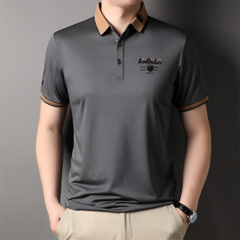 商务休闲男装短袖T恤POLO衫男2023夏季新款中年翻领刺绣内搭上装图片