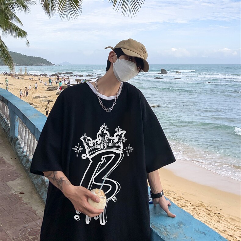港风夏季字母图案创意印花重磅落肩袖短袖t恤XZ514-2-1298-P28,男装T恤,星座514-2(原B239)