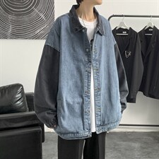 秋季青少年拼接牛仔外套男士街头休闲工装夹克A161-2-JK8861-P55-，男装夹克，电商A161-2