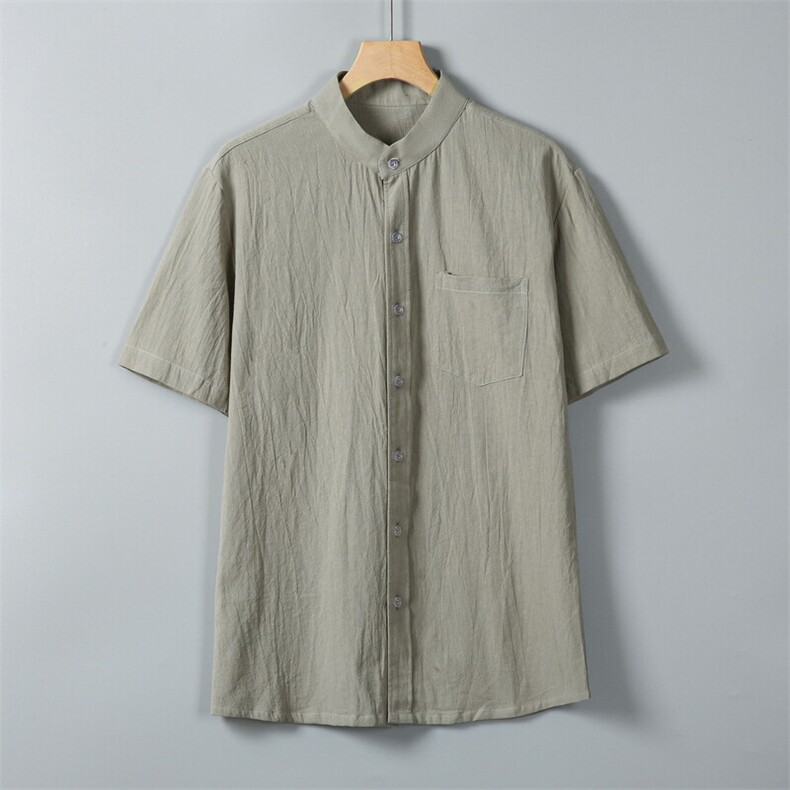 男士衬衫短袖衬衣半袖纯棉麻衬衫立领休闲XZ1512-2412-P25,男装衬衫,星座1512