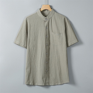 男士衬衫短袖衬衣半袖纯棉麻衬衫立领休闲 XZ1512-2412-P25图片