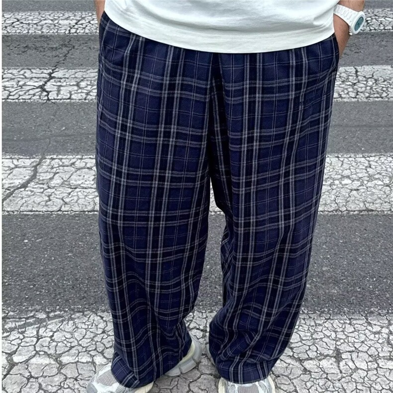 FF3438-P422025美式复古慵懒风宽松撞色格子休闲裤,男装休闲裤,电商B323A
