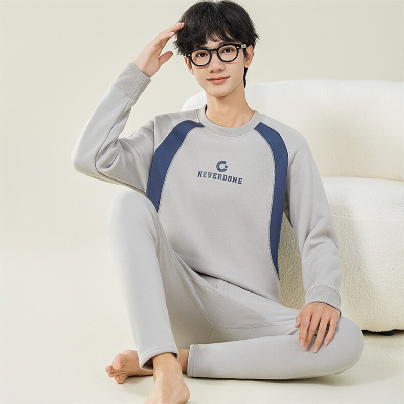 秋冬加绒加厚纯棉休闲保暖内衣套装两件套TZ3150-P75,男装休闲套装,星座310B-3