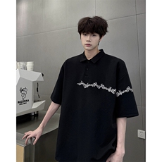 8XL-M新中式刺绣图腾短袖polo衫大码翻领T恤半袖保罗衫DX1212/P45，男装Polo衫，电商B238