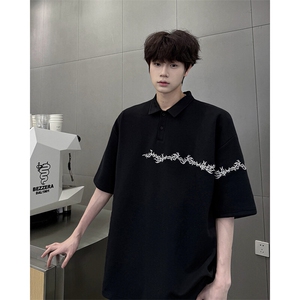 8XL-M新中式刺绣图腾短袖polo衫大码翻领T恤半袖保罗衫DX1212/P45图片