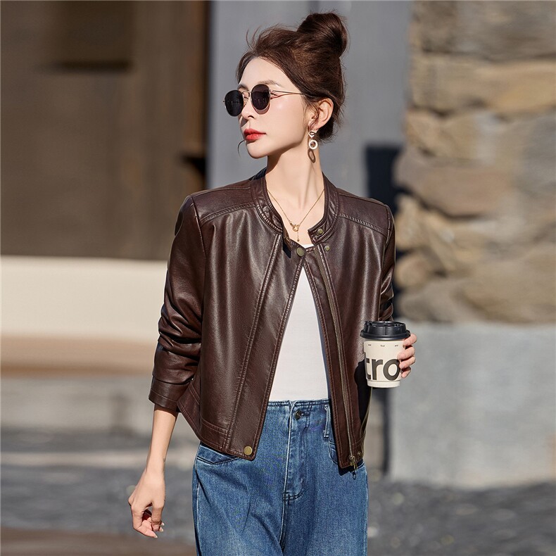 2026春装新款时尚潮流皮衣小外套机车服女装,女装皮衣,1C078