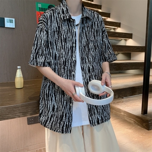 2025夏季新款港风外景冰丝薄款弹力短袖花衬衫男 618A-CS005-P45图片