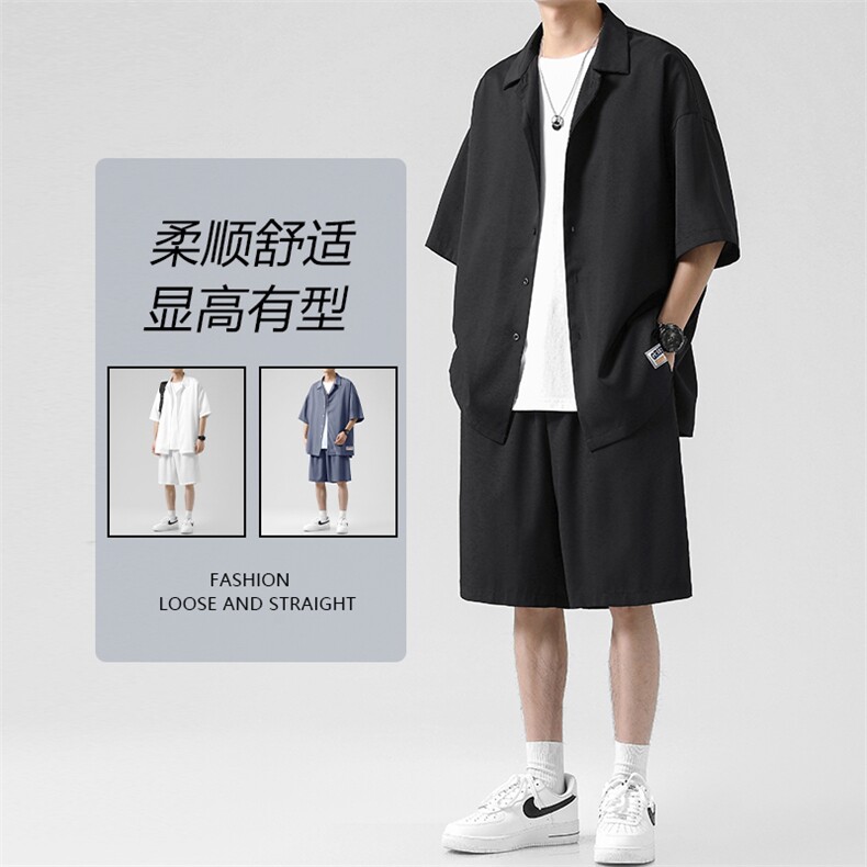 运动休闲时尚垂感高级感短裤短袖衬衫两件套TZ002-特批-58,男装牛仔裤,星座718-1