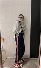 条子卫裤，女装休闲裤，女人阁