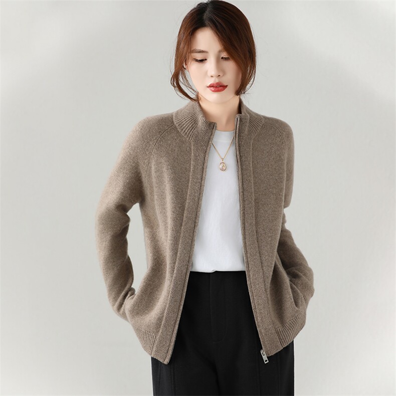 2024秋季新款女士长袖短款插肩开衫休闲百搭35%羊绒衫，女装羊绒衫，富泽羊绒