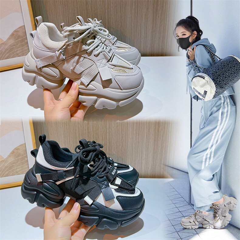 真皮老爹鞋女2023秋季新款厚底运动鞋女机能风女鞋休闲百搭鞋子女图片