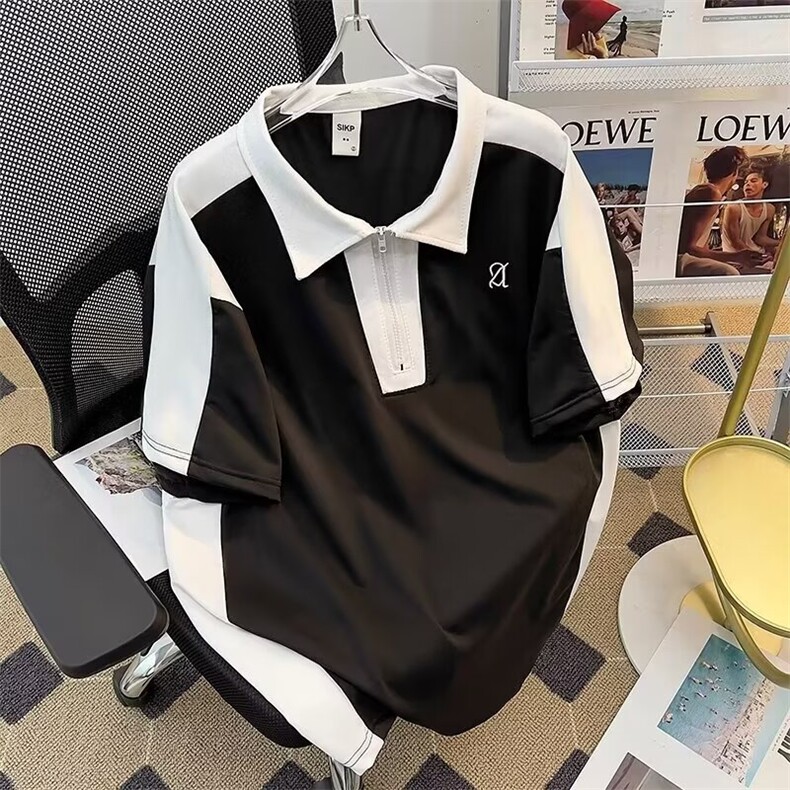 美式休闲套装男款夏季潮流拼色短袖polo衫宽松短裤百搭学生两件套,男装牛仔裤,星座1013