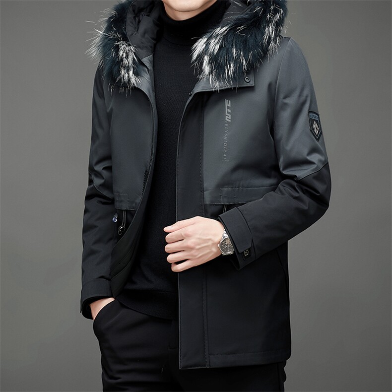 MJ-21016冬季男士派克服可脱卸加绒内胆连帽中长款风衣P450，男装风衣，电商B360