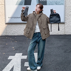 设计感工装风随性连帽加厚短外套2C212-G190-P195-K288，女装棉衣/棉服，2C212