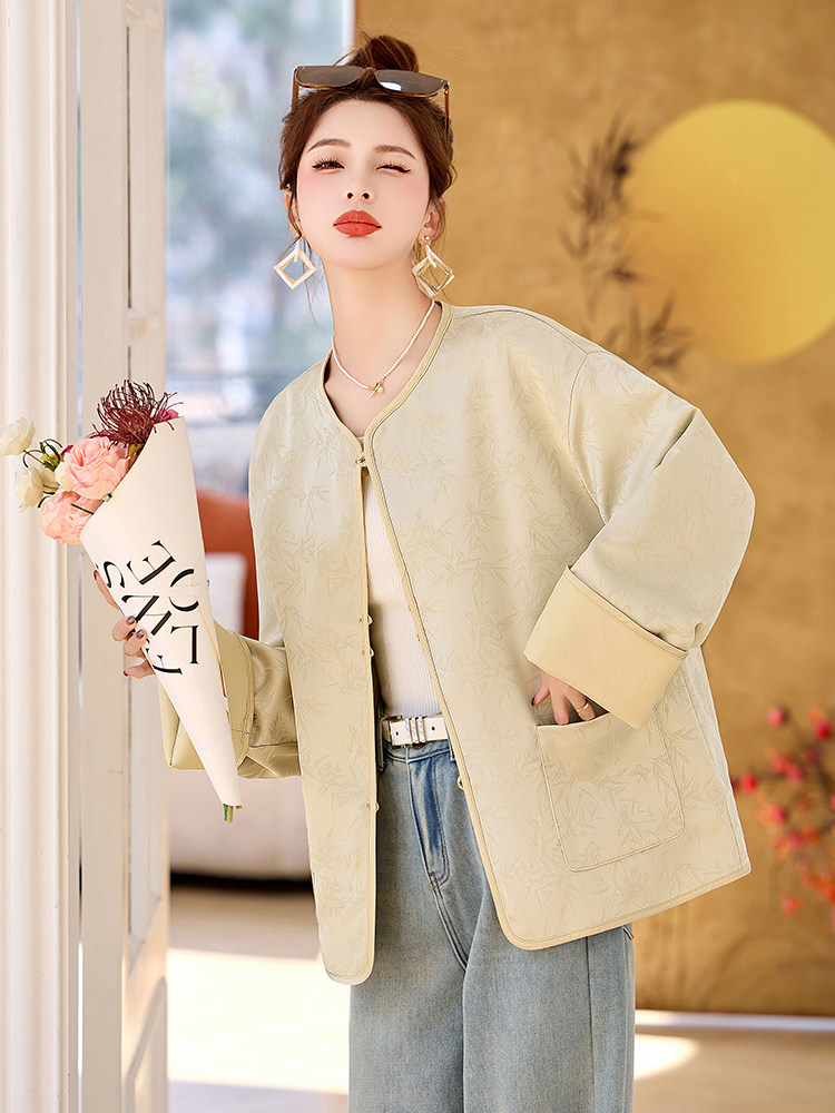 2025年春季新款新中式风提花两面穿唐装超好看pu皮衣外套女上衣,女装短外套,玖莱伊