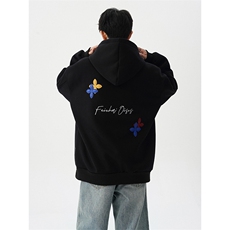秋季美式小众情侣加厚外套宽松重工贴片刺绣连帽卫衣男潮WY22P78，女装短外套，电商D206-1