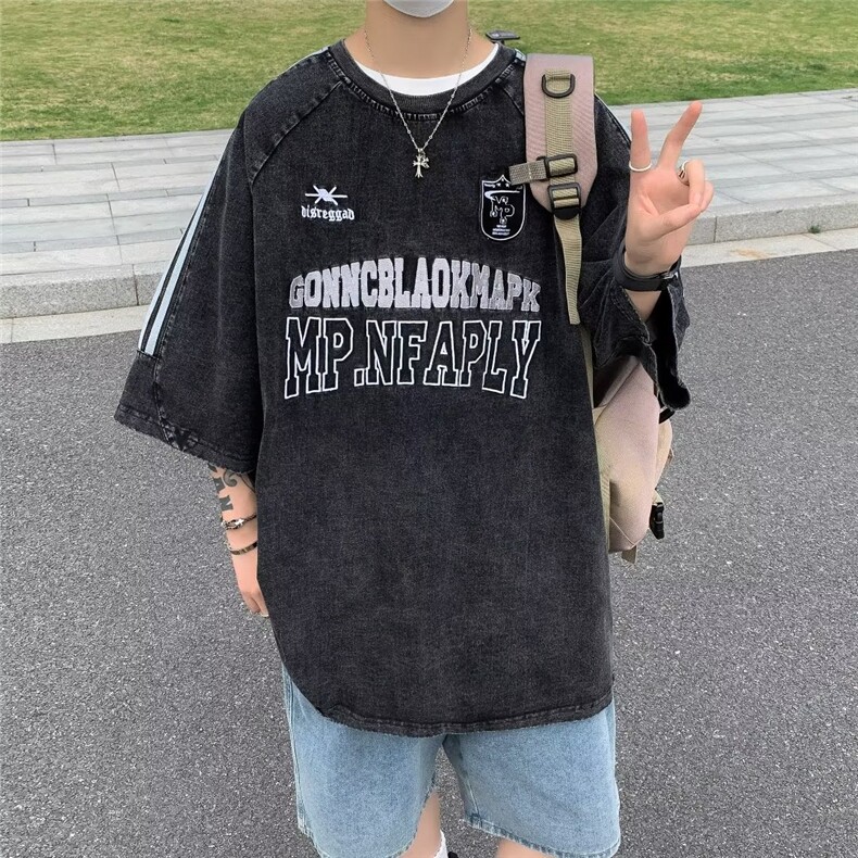 新款青春流行圆领潮流夏季宽松型ins日常男纯棉水洗做旧T120P42,男装T恤,星座1116-2