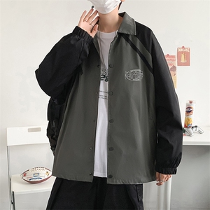 港风外套男拼接款慵懒风春秋季休闲宽松翻领夹克运动服 W1391-P58图片