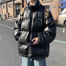 棕色PU皮棉衣男冬季新款美式街头加厚棉服外套潮牌宽松面包服棉袄，男装棉衣，星座506A