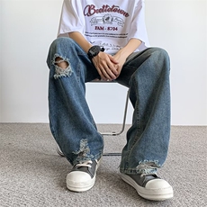 高街破洞牛仔裤男士韩版潮流痞子帅气2024秋冬ins长裤RK2181-P45，男装牛仔裤，星座412-3