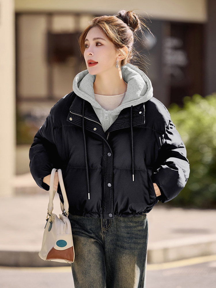 欧货白鸭绒羽绒服女短款2025新款宽松PU蛋白皮免洗冬外套高级感爆,女装羽绒服,意芙