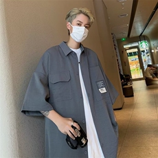 短袖衬衫男夏季潮牌日系宽松潮流衬衣冰丝衬衫P35，男装衬衫，星座1116-2