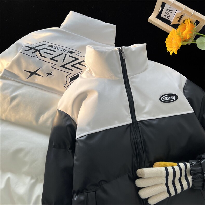 pu皮拼接面包服棉服情侣冬季加厚棉衣加厚外套MY266-P115控158,男装棉衣,电商B370