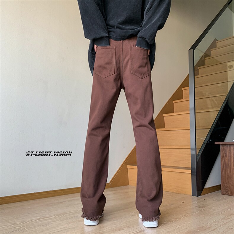 B221美式ins高街小众情侣款毛边微喇牛仔裤LK23004-P55控78,男装牛仔裤,电商B221